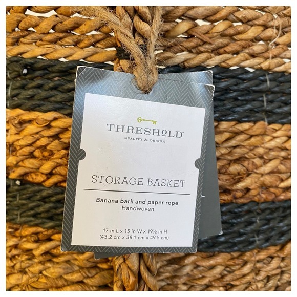 NEW Threshold Tall Woven Striped Basket With Handles Black Natural - Picture 7 of 8